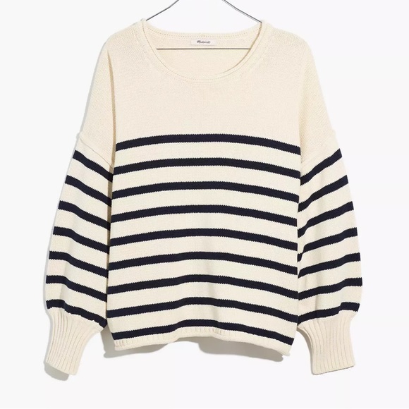 Madewell Conway Pullover Sweater in Stripe in Antique Cream - Picture 6 of 9
